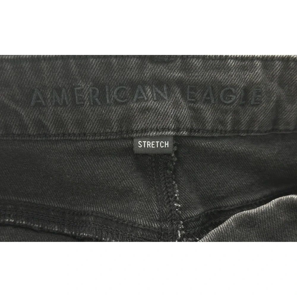 American Eagle Black Distressed Raw Hem Stretch Denim Shorts Womens Size 12